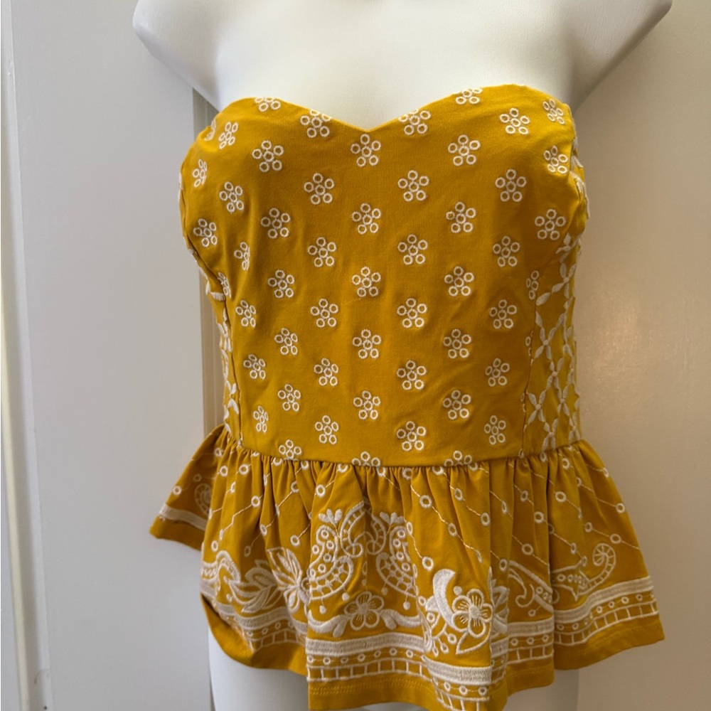 Express Mustard Strapless Peplum Blouse